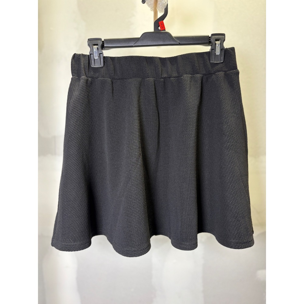 Shein Black Textured Skater Skirt Womens Large L Elastic High Waist Mini Flare